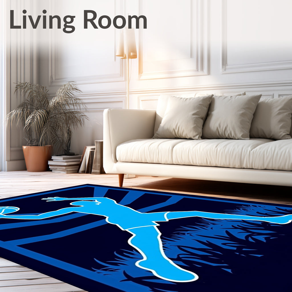 Dynamic Blue Basketball Player Silhouette Rug