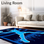 Dynamic Blue Basketball Player Silhouette Rug