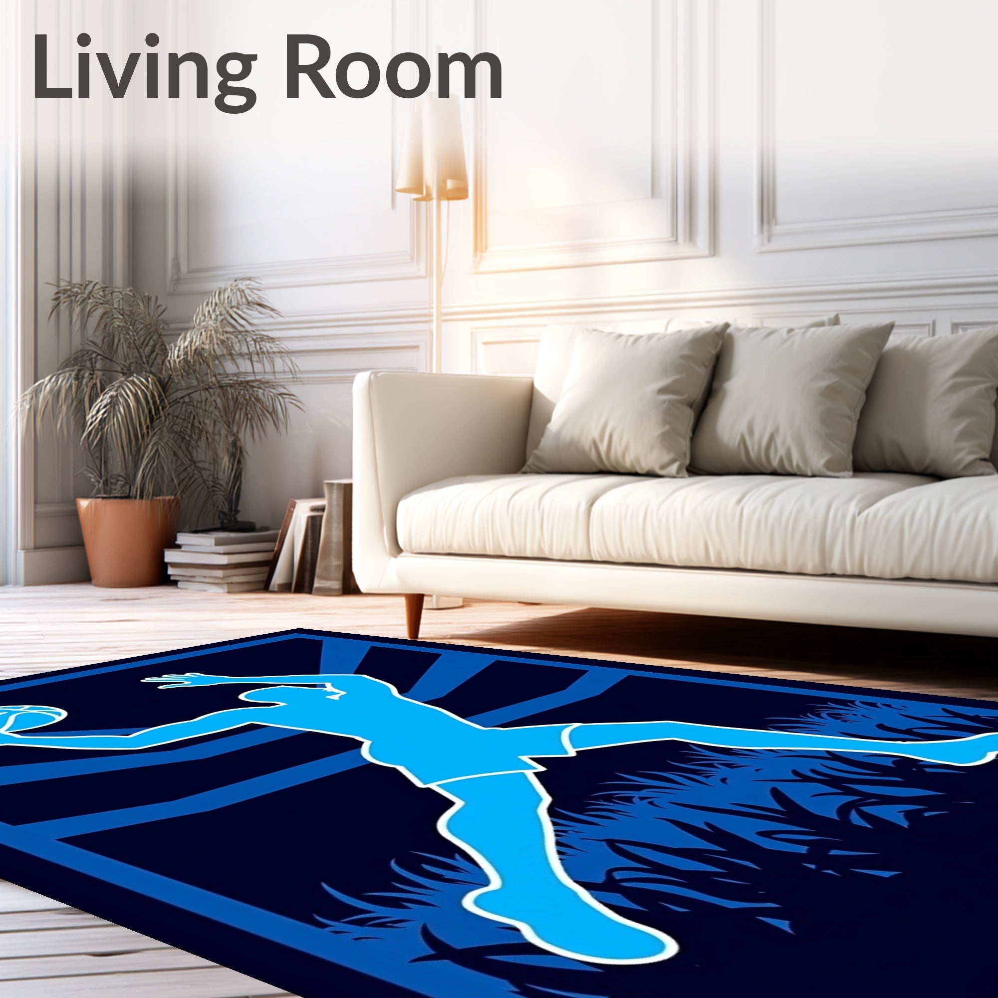 Dynamic Blue Basketball Player Silhouette Rug