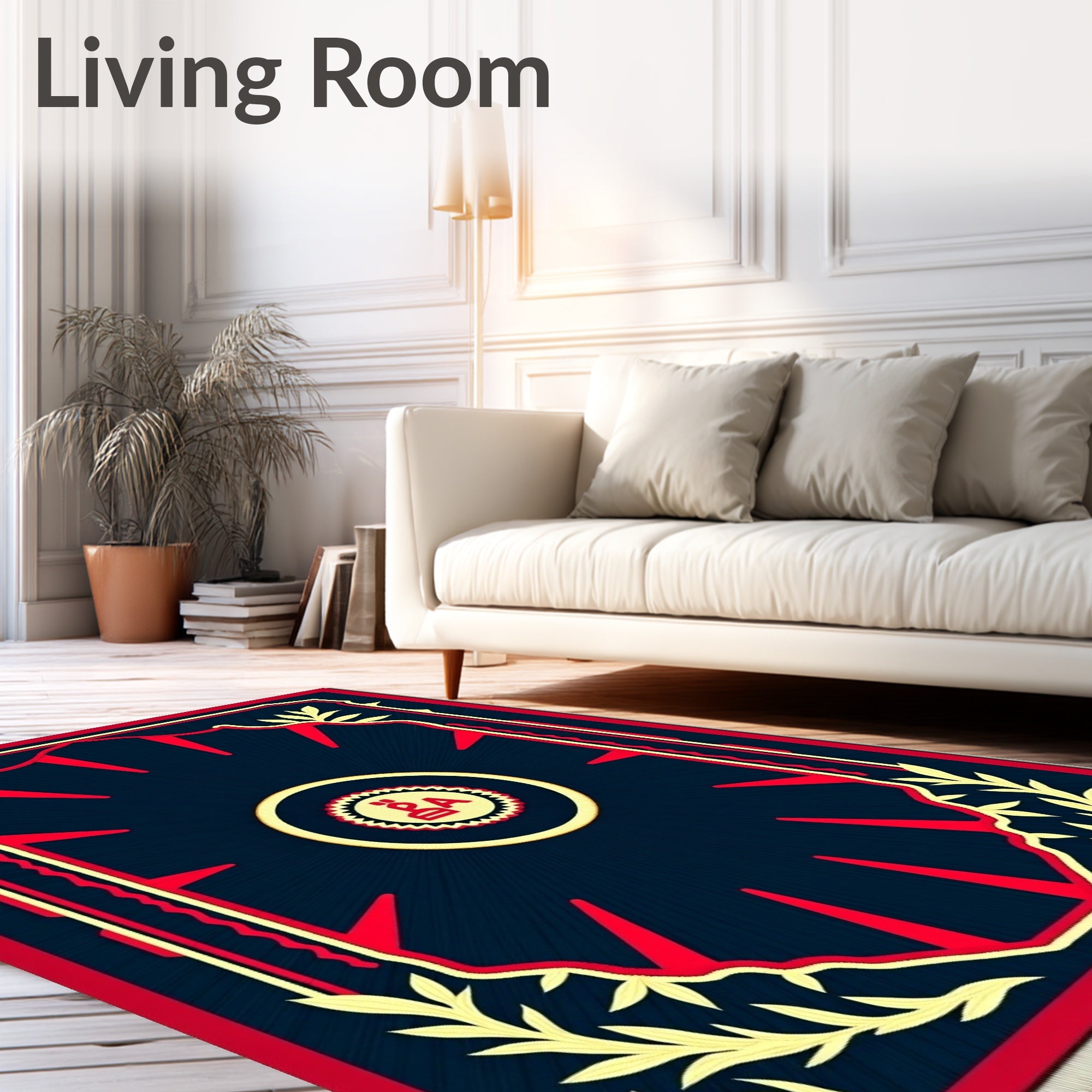 Bold Scarlet Burst Medallion Navy Rug