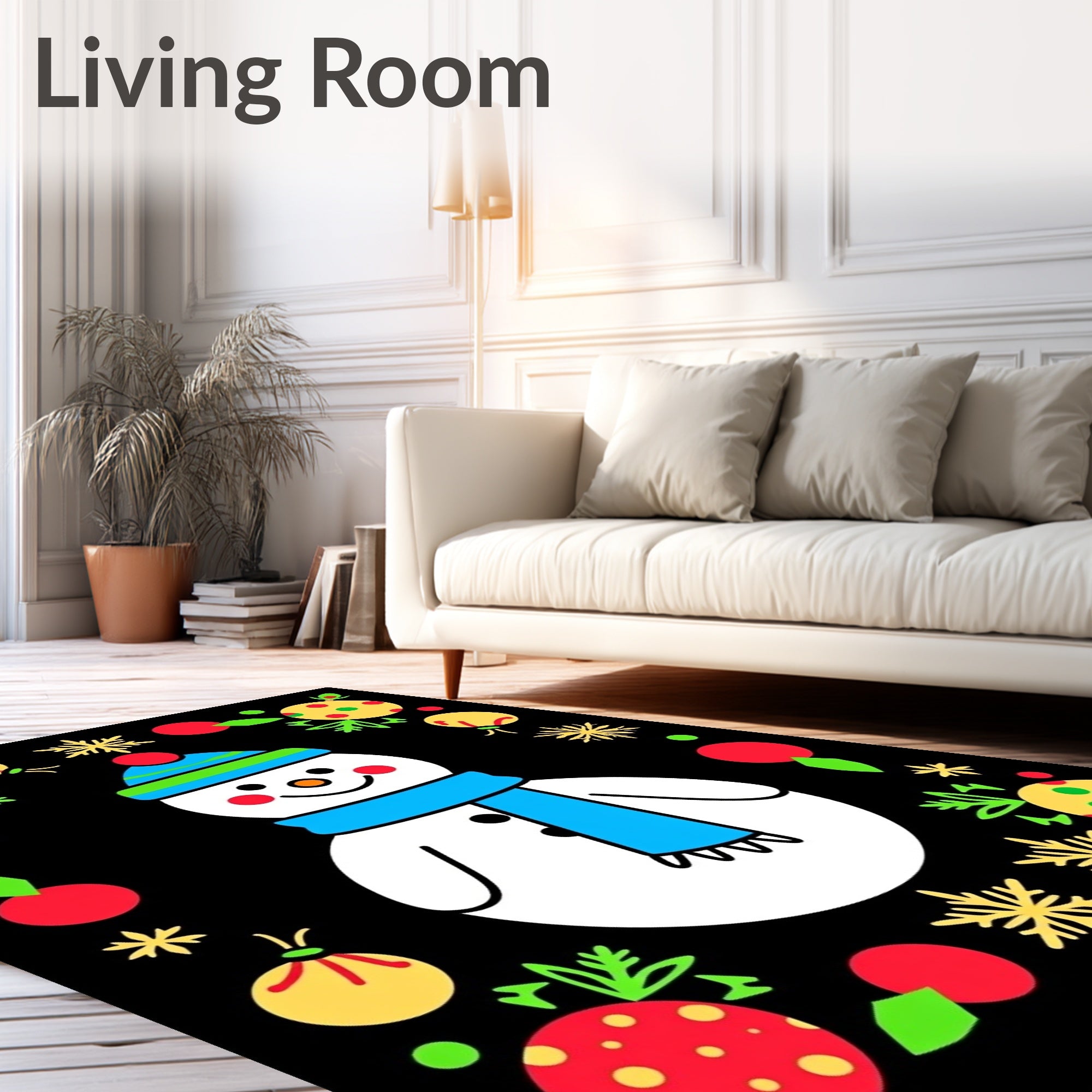 Cheery Snowman With Festive Ornaments Rug