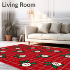 Jolly Snowman Christmas Holly Plaid Rug
