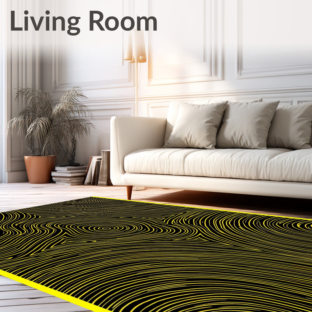 Vibrant Yellow Swirls and Triangles Rug