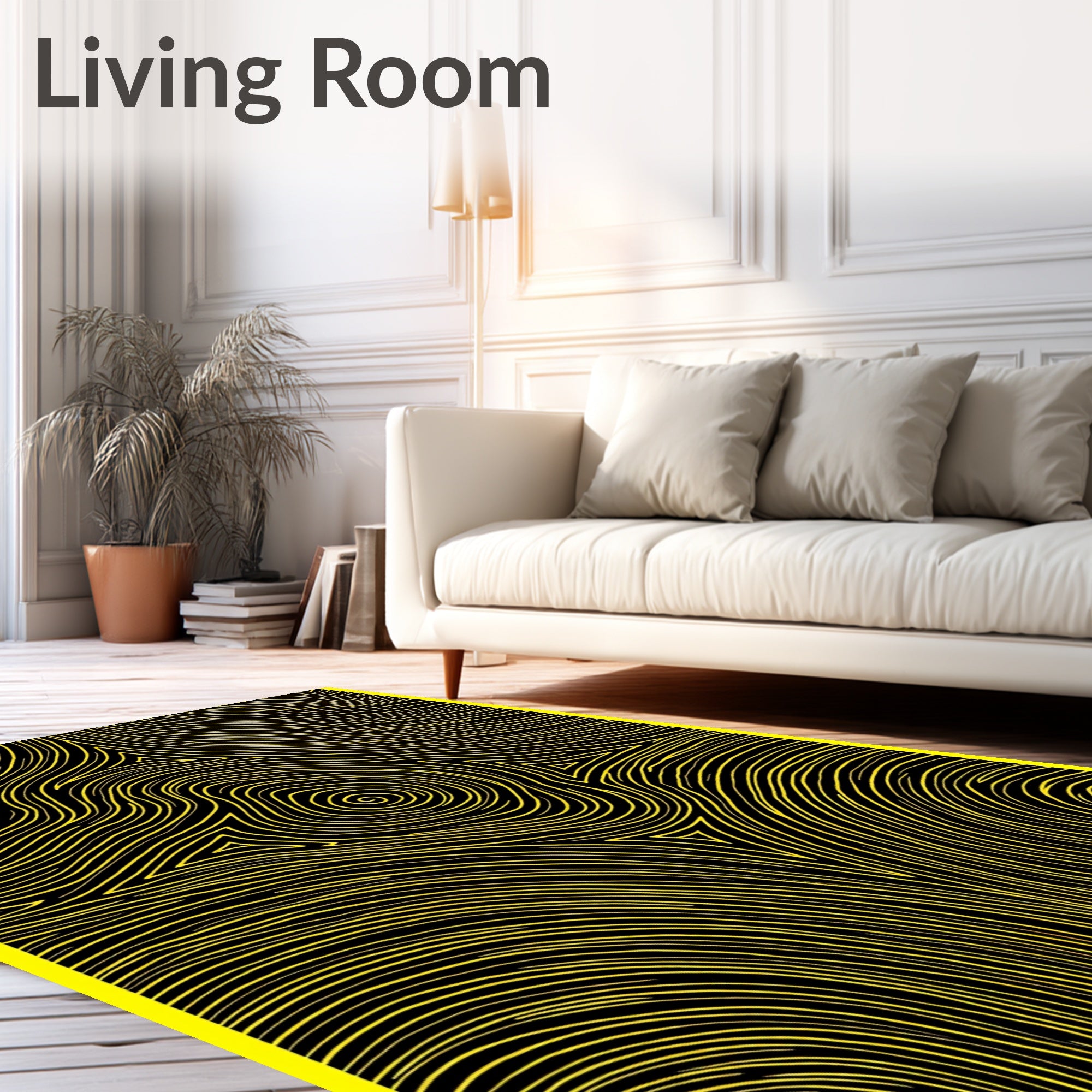 Vibrant Yellow Swirls and Triangles Rug