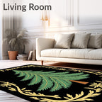 Emerald Evergreen Fern Floral Frame Rug