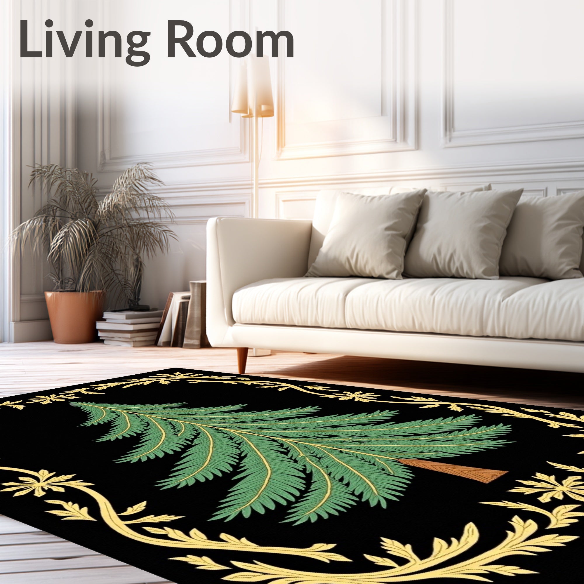Emerald Evergreen Fern Floral Frame Rug