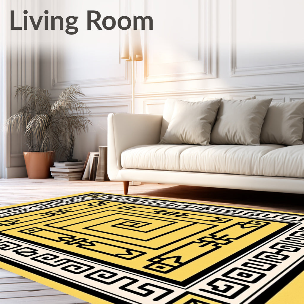 Yellow Geometric Ancient Aztec Rug