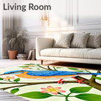 Whimsical Blue Bird Pink Blossom Branch Rug