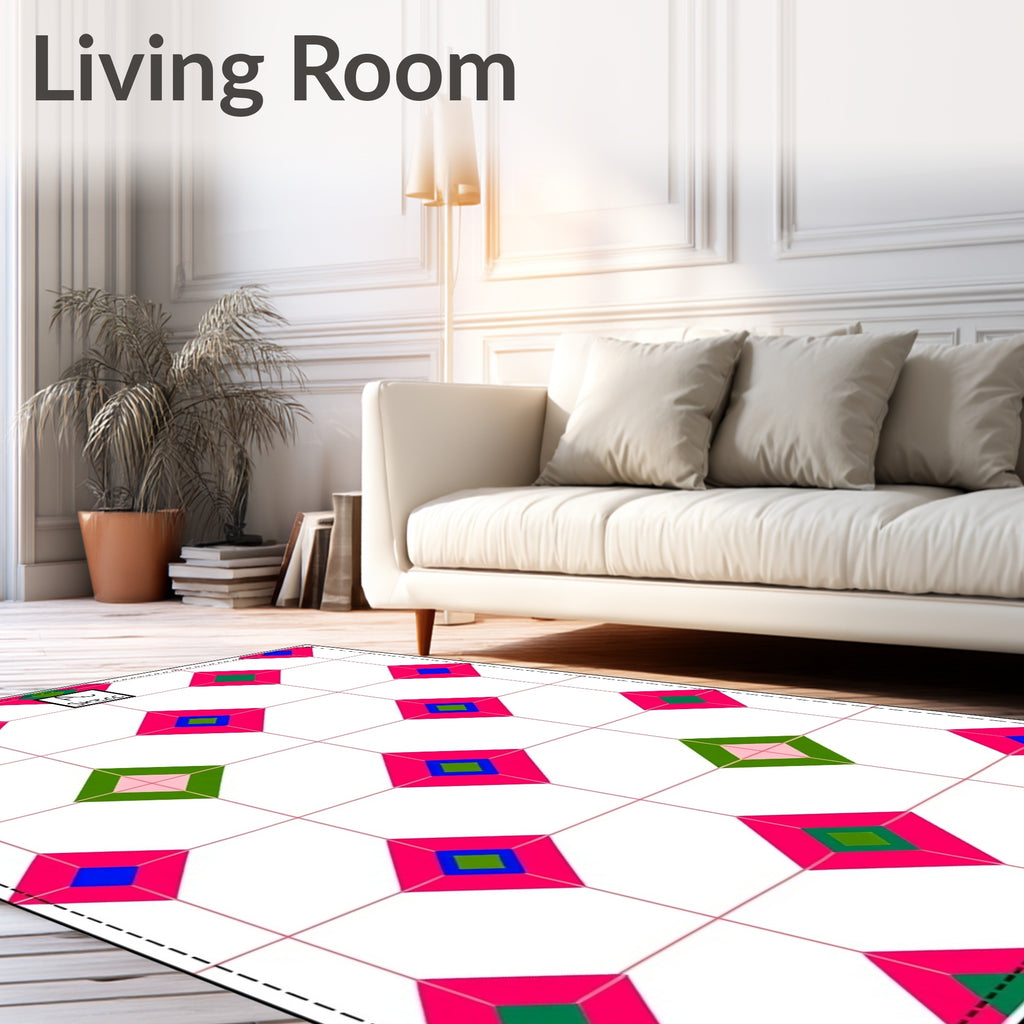 Vibrant Pink Blue Green Diamond Grid Rug