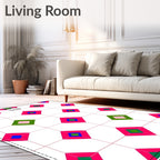 Vibrant Pink Blue Green Diamond Grid Rug
