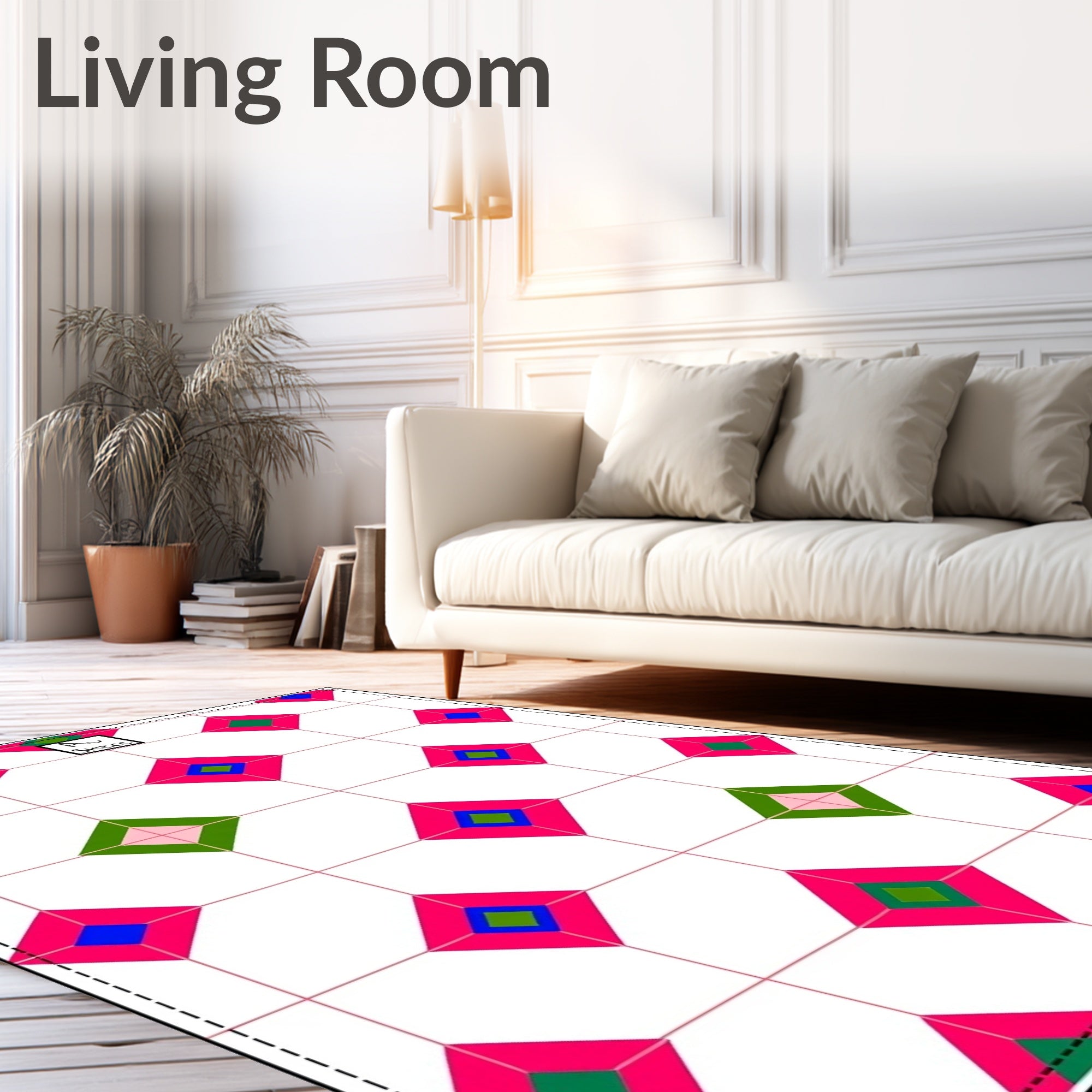 Vibrant Pink Blue Green Diamond Grid Rug