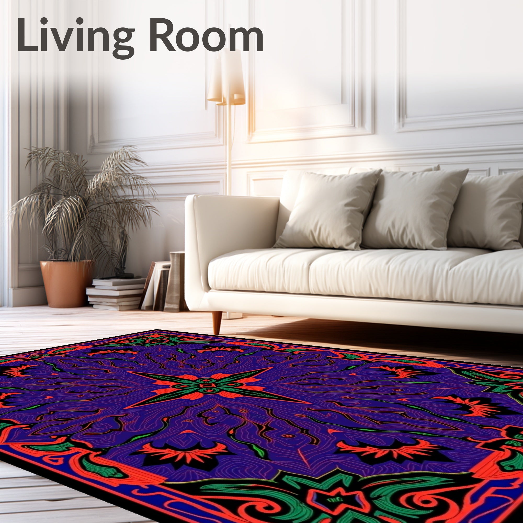 Vibrant Purple Floral Scrollwork Rug