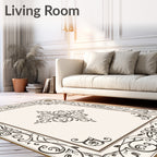 Elegant Brown Golden Floral Scroll Rug
