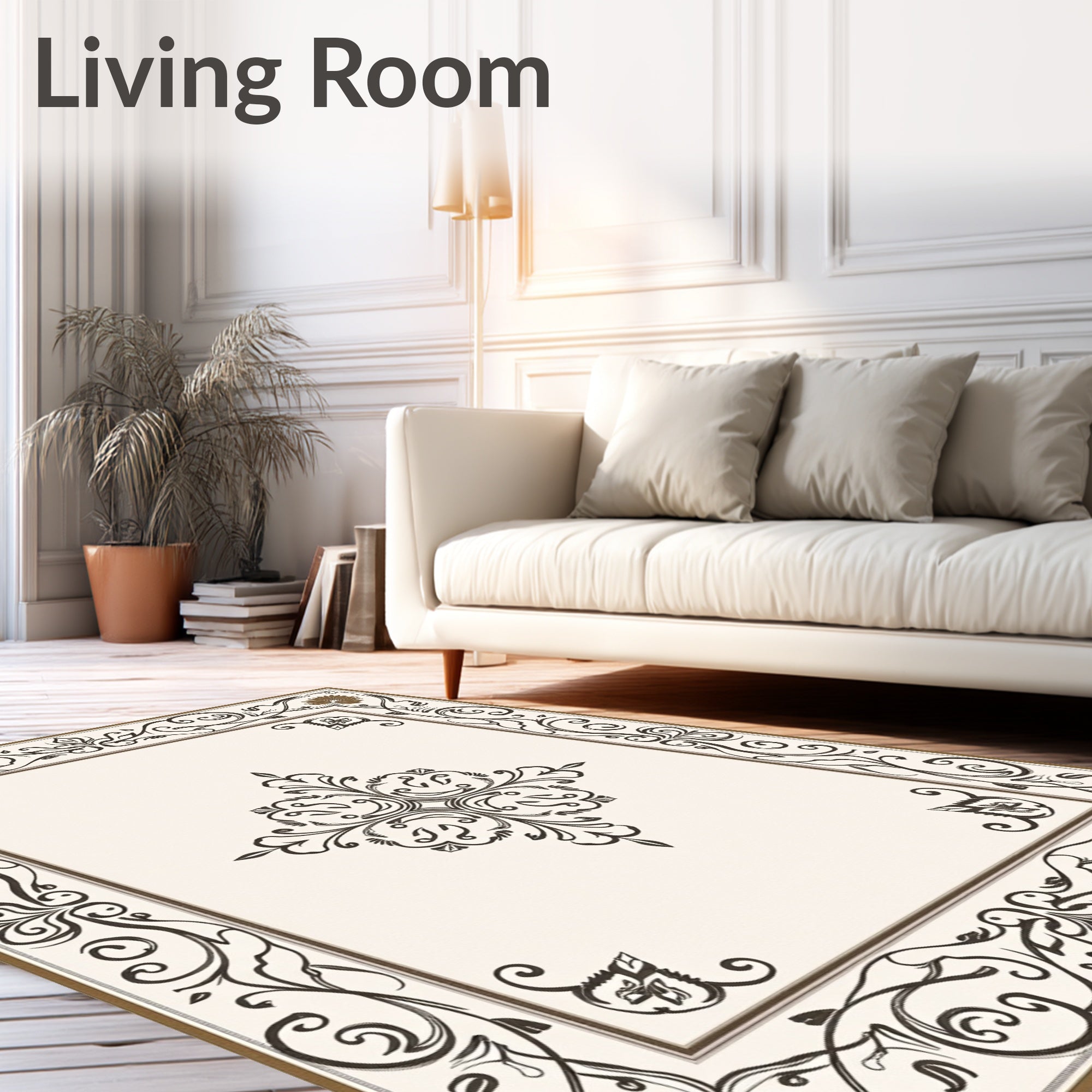 Elegant Brown Golden Floral Scroll Rug