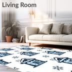 Winter Snowy Village Houses Snowflakes Rug