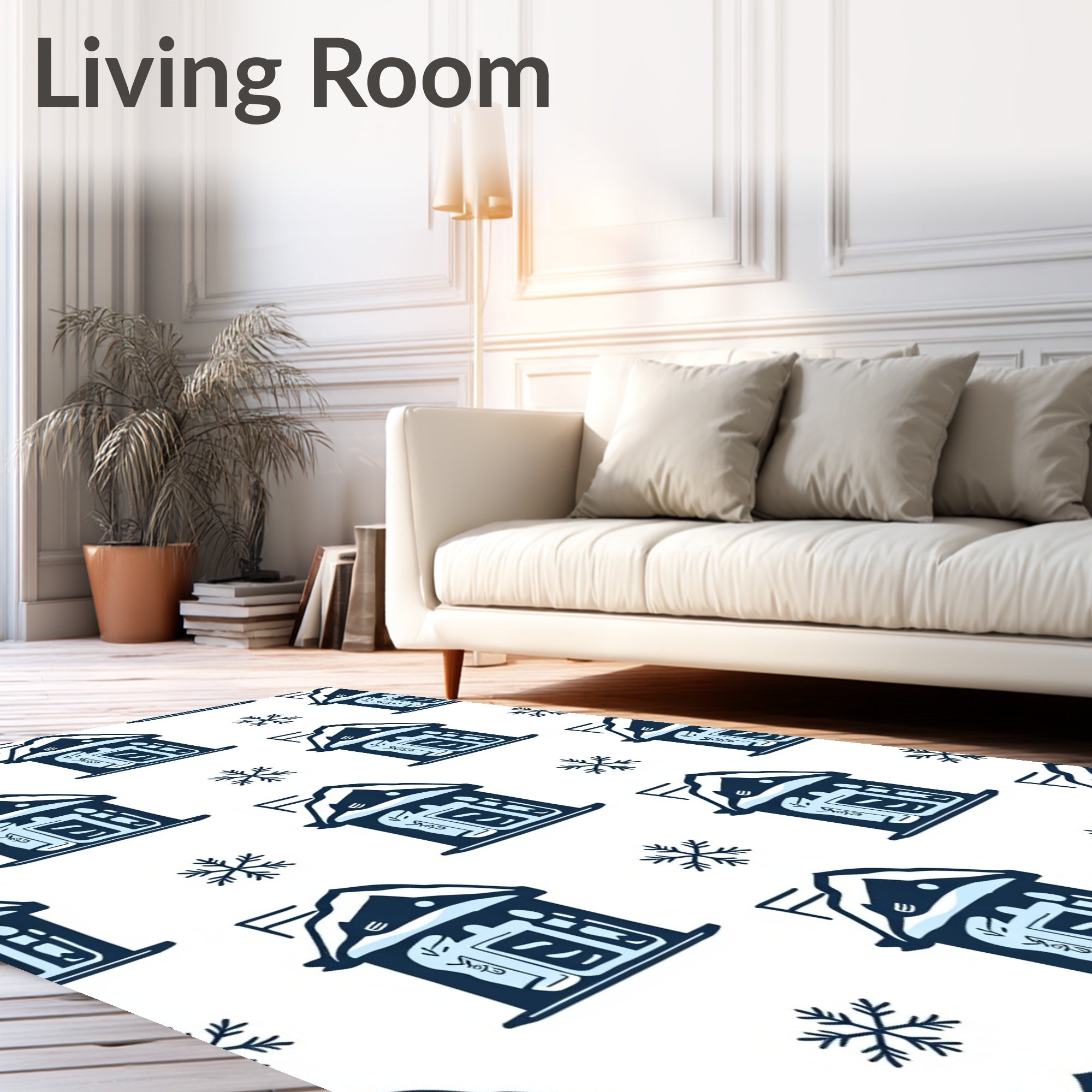 Winter Snowy Village Houses Snowflakes Rug