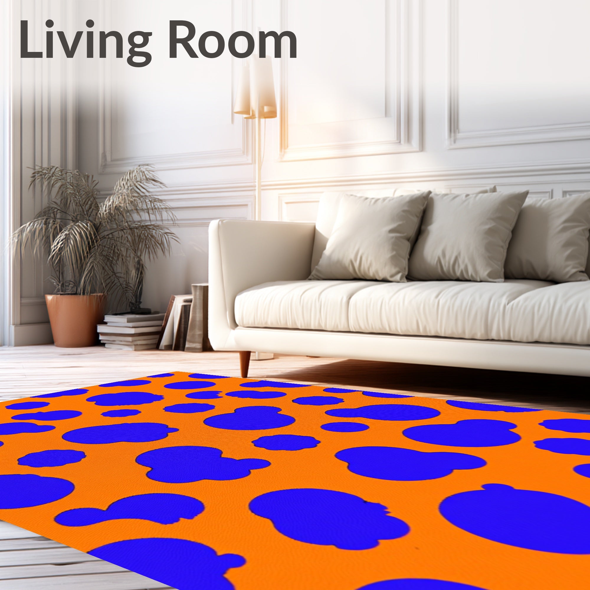 Bright Orange Blue Blobs Rug
