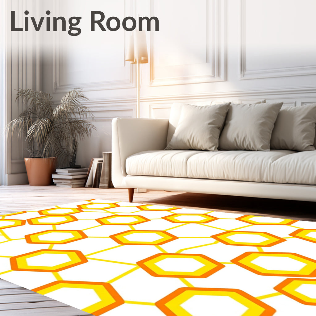 Vibrant Yellow Orange Honeycomb Hexagon Rug