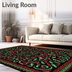 Bold Red Green Abstract Botanical Outline Rug