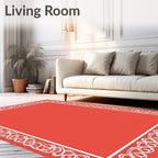 Coral White Floral Border Rug