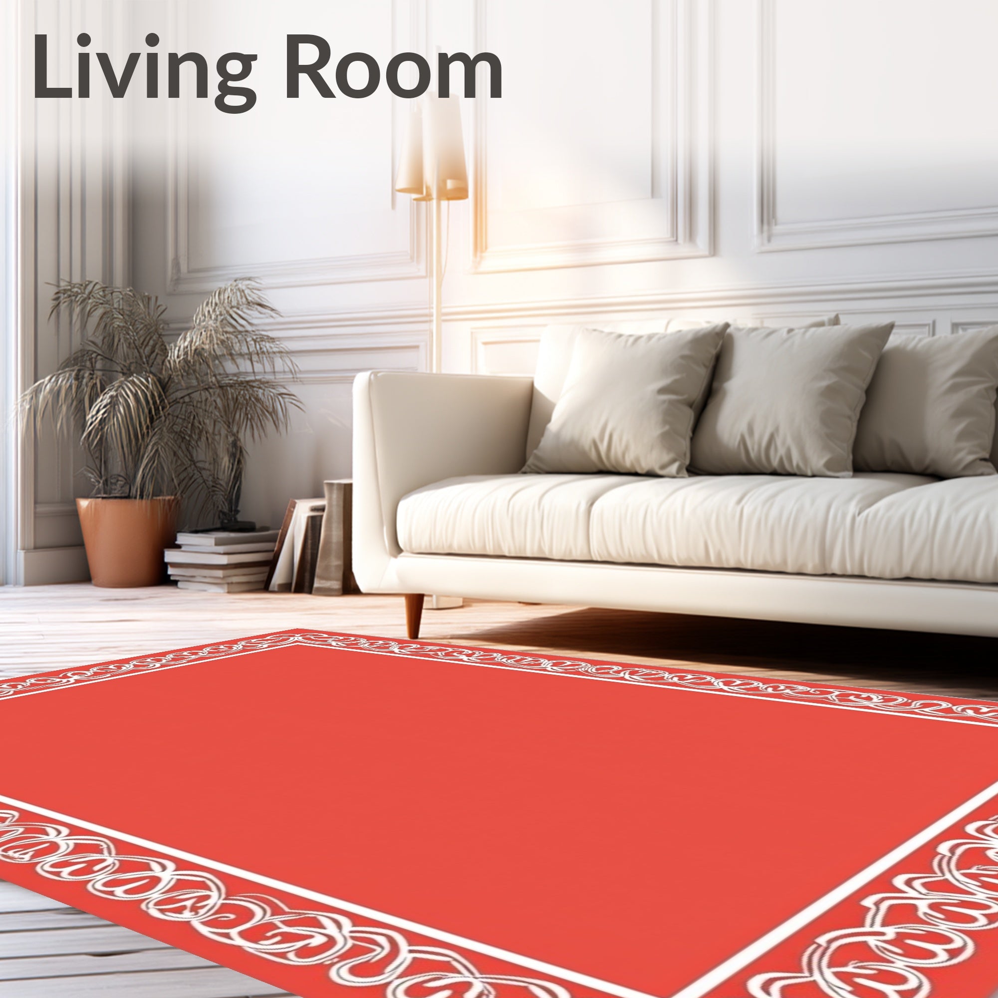 Coral White Floral Border Rug