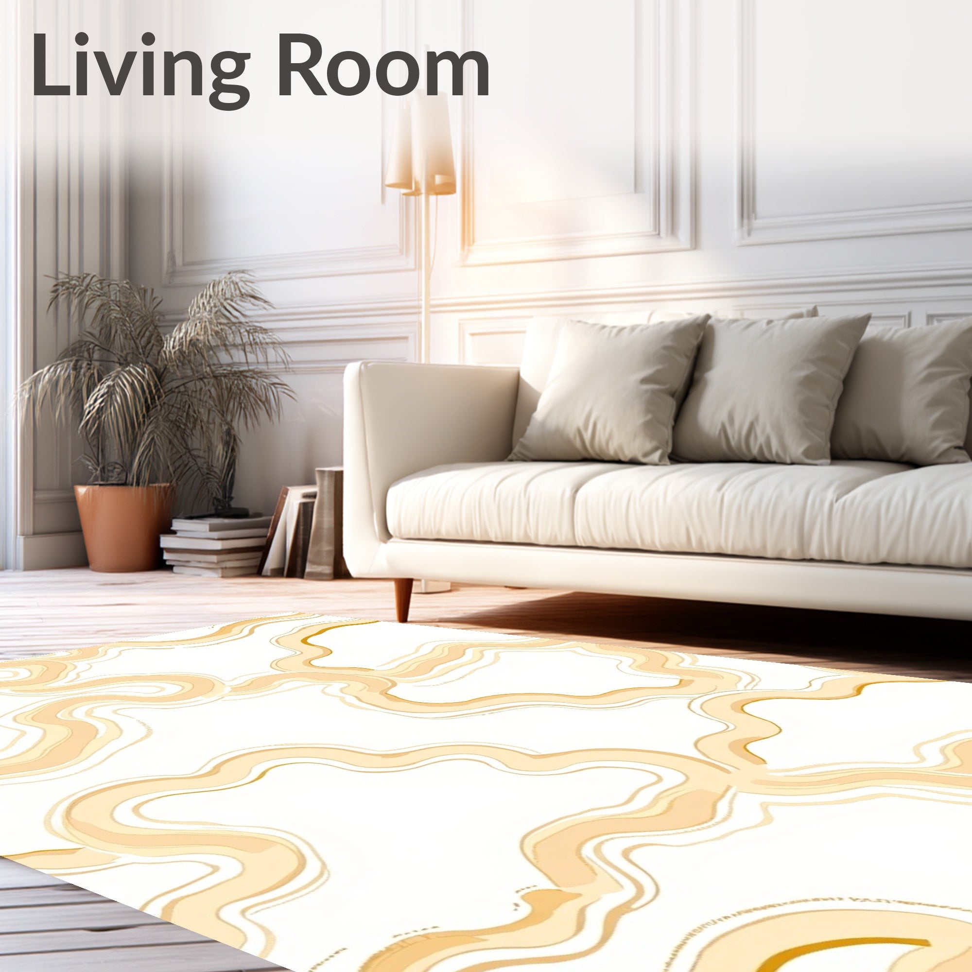 Pale Gold Swirling Abstract Lines Rug