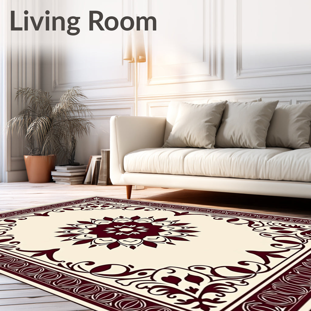 Maroon Floral Medallion Border Rug