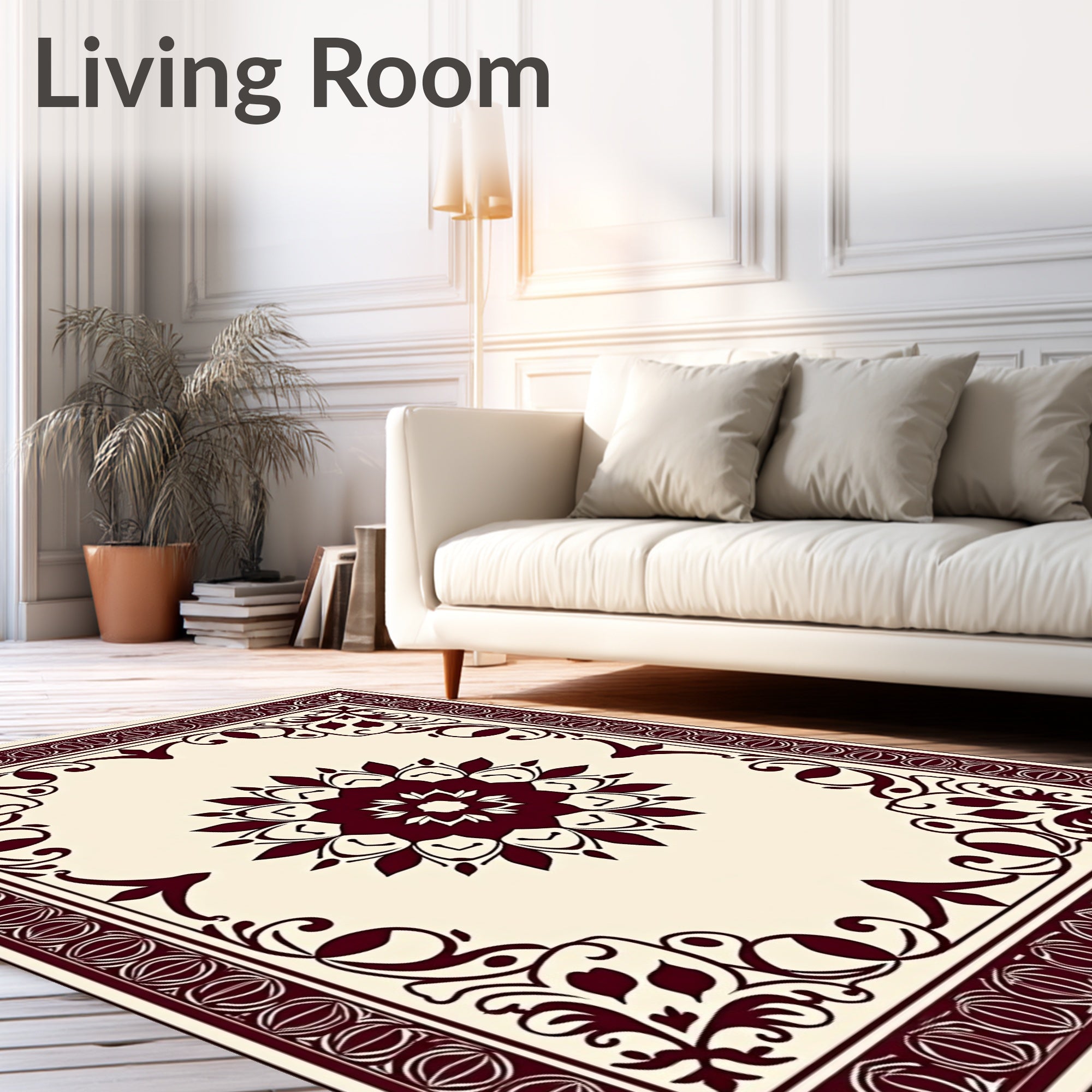 Maroon Floral Medallion Border Rug