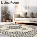 Ivory Black Medallion Border Framing Rug