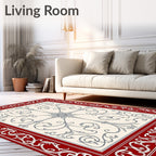 Crimson Red Ornate Floral Scroll Rug