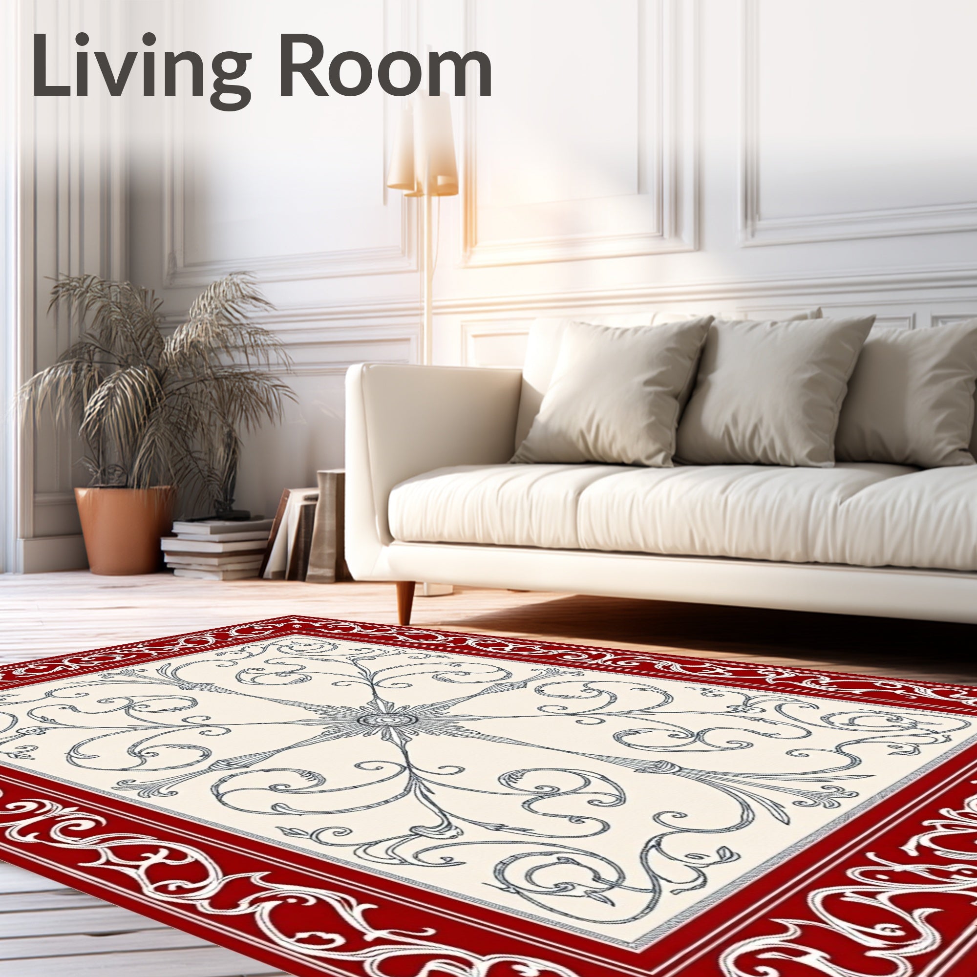 Crimson Red Ornate Floral Scroll Rug