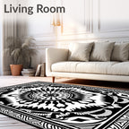Bold Black Radiant Medallion Art Rug