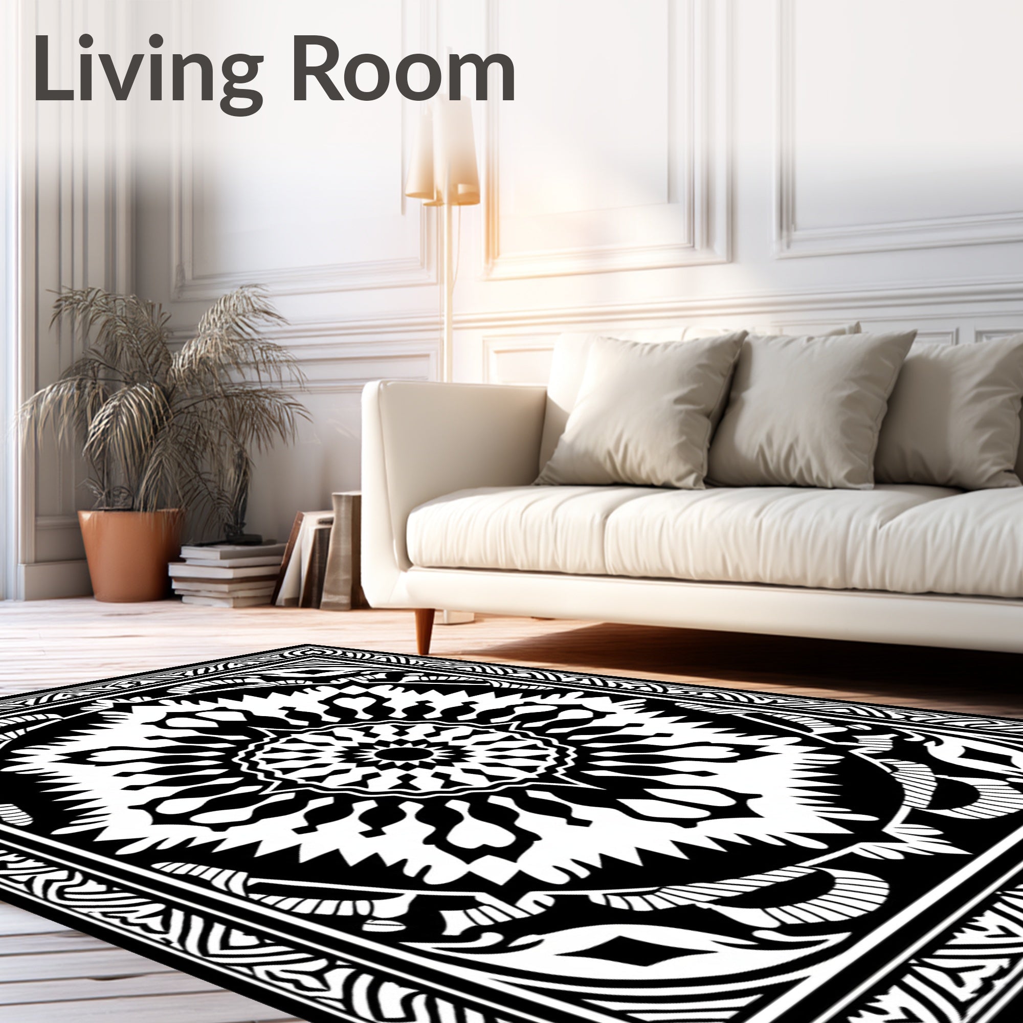 Bold Black Radiant Medallion Art Rug