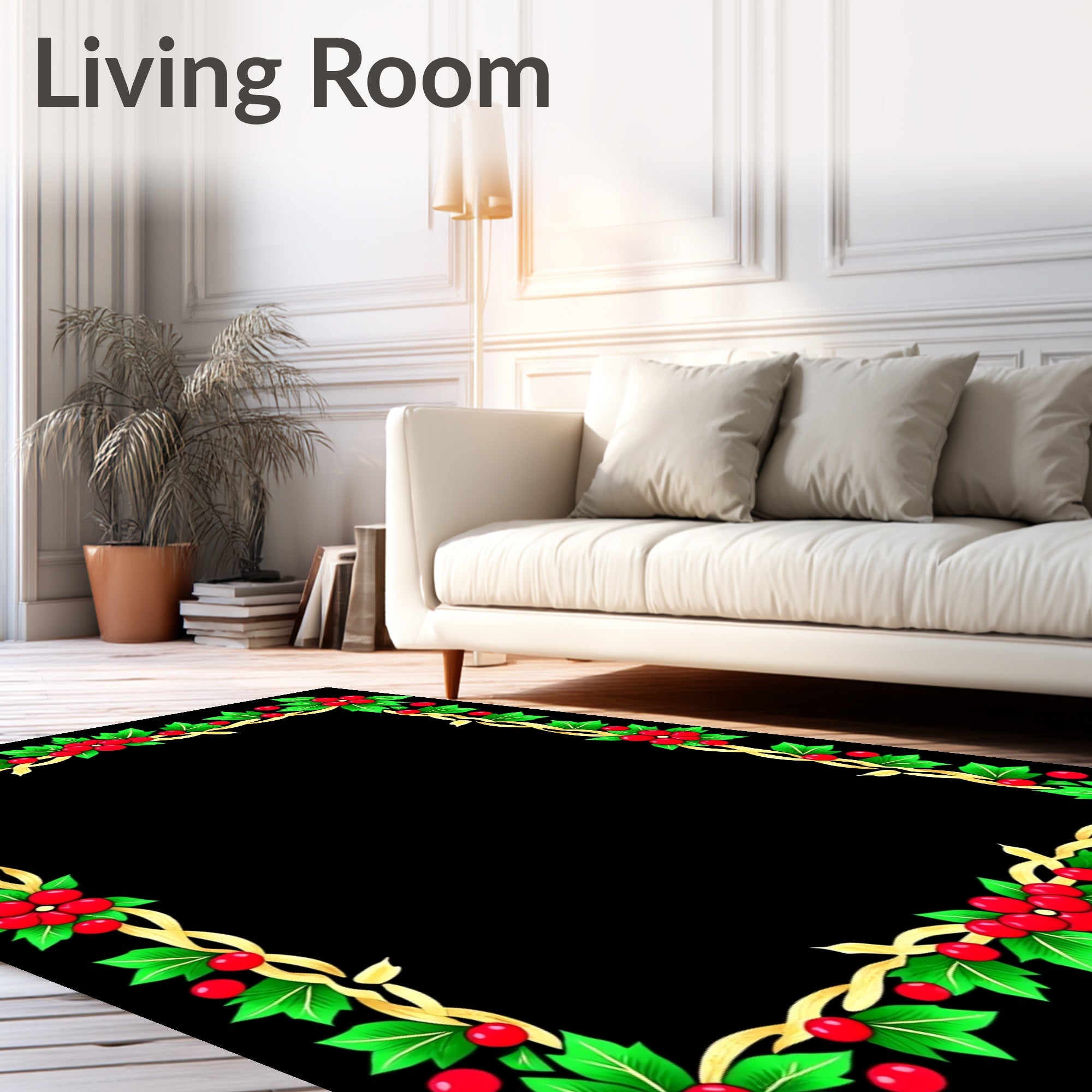 Red Berry Holly Ribbon Border Rug