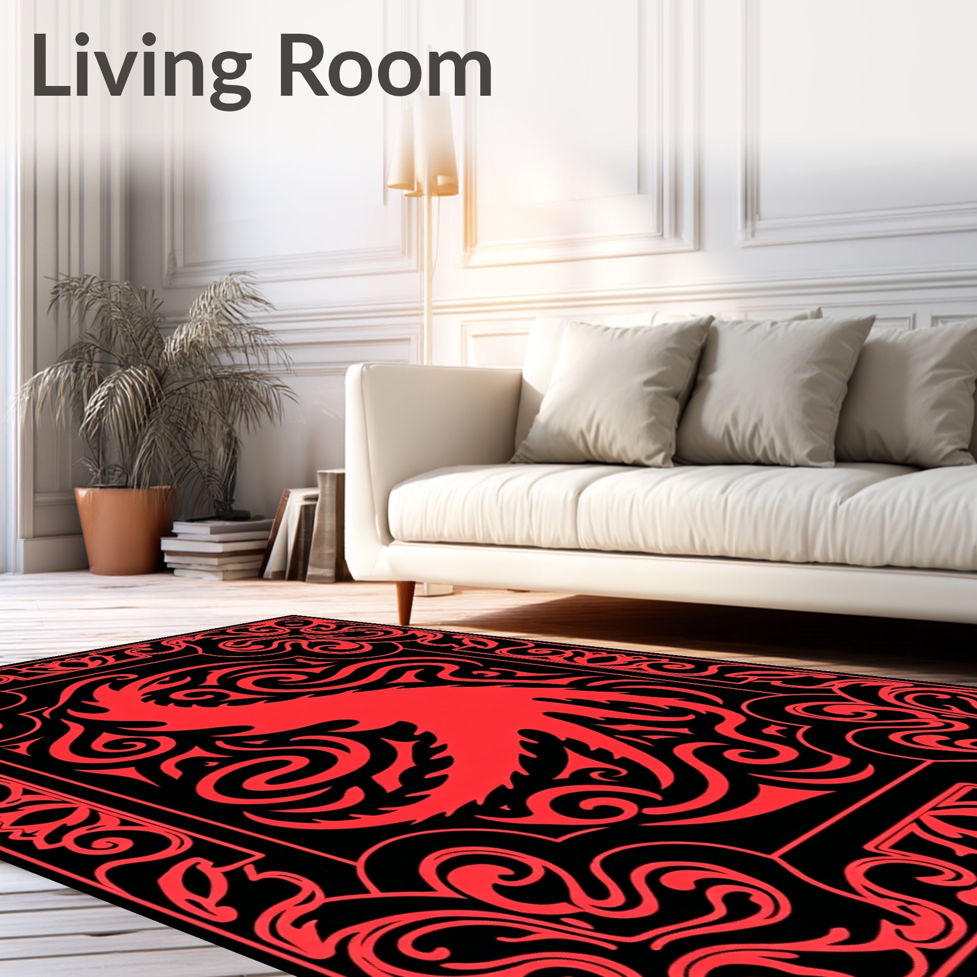 Bold Crimson Abstract Swirls Rug