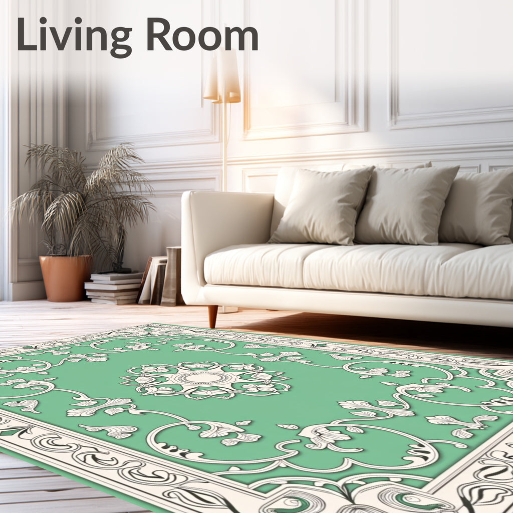 Art Nouveau Green Floral Medallion Rug