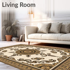 Antique Gold Scroll Medallion Frame Rug