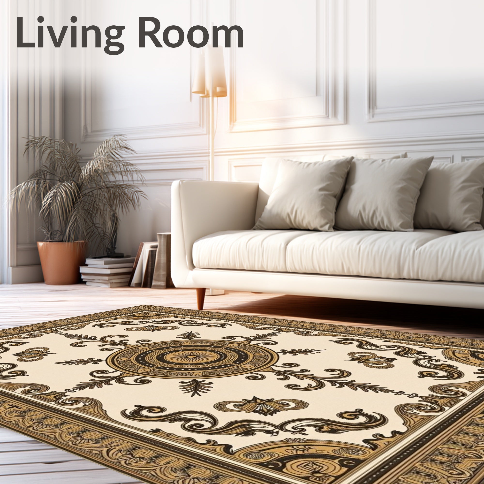 Antique Gold Scroll Medallion Frame Rug