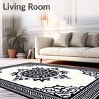 Classic Black White Mandala Border Rug