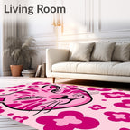 Pink Floral Cat Face Rug