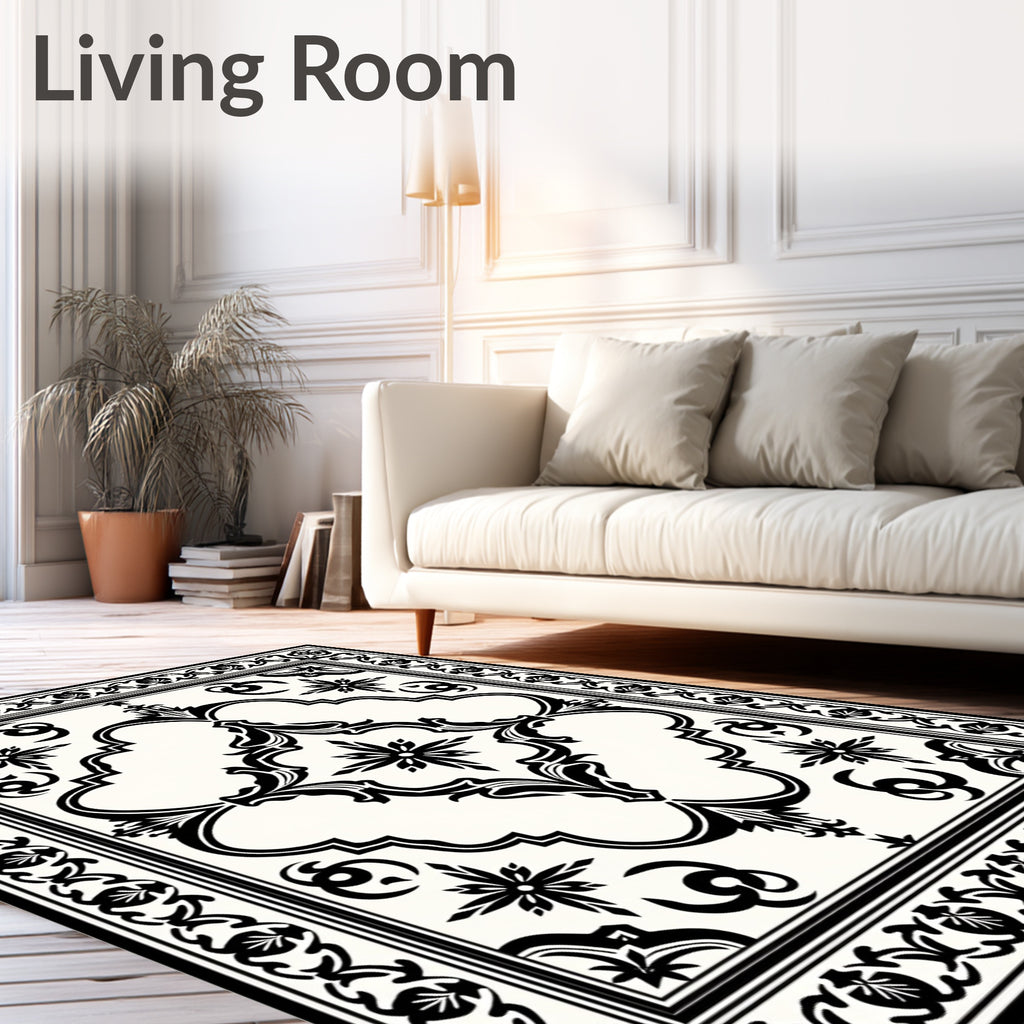 Monochromatic Black And White Ornamental Rug