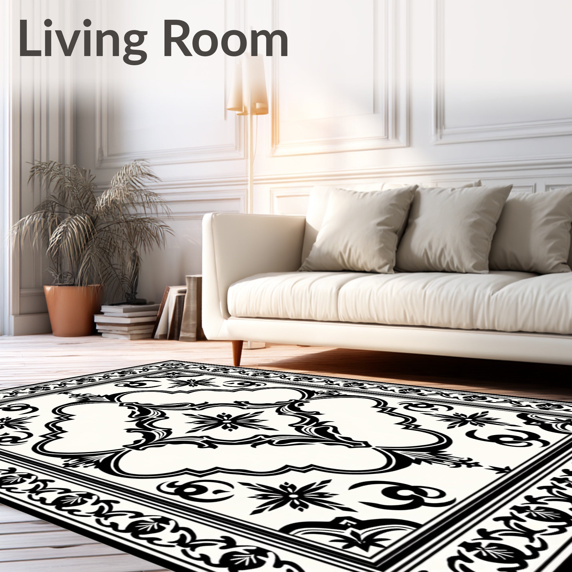 Monochromatic Black And White Ornamental Rug