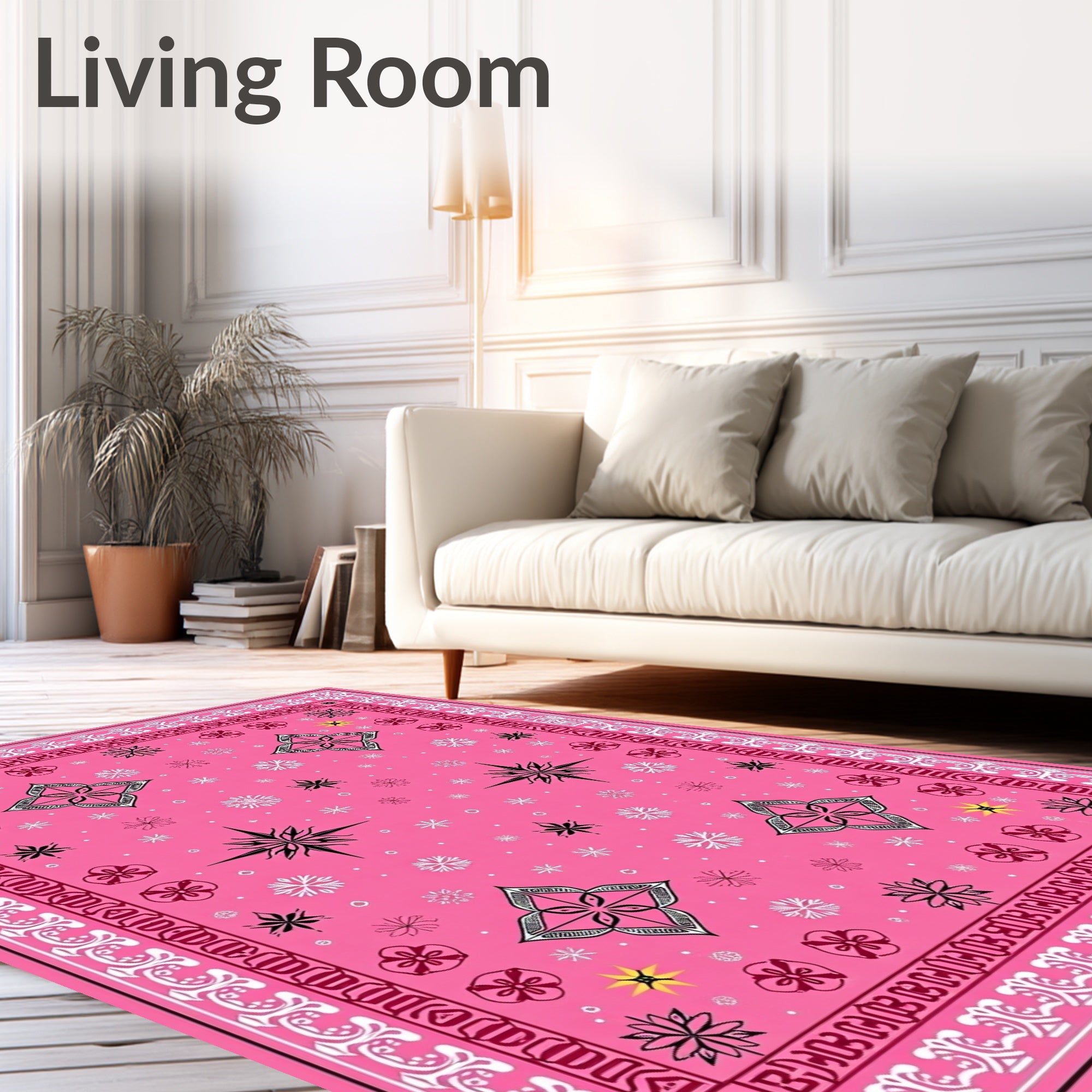 Fuchsia Pink Starburst Floral Medallions Rug