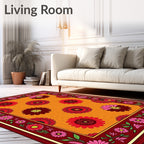 Scarlet Crimson Floral Sunburst Rug