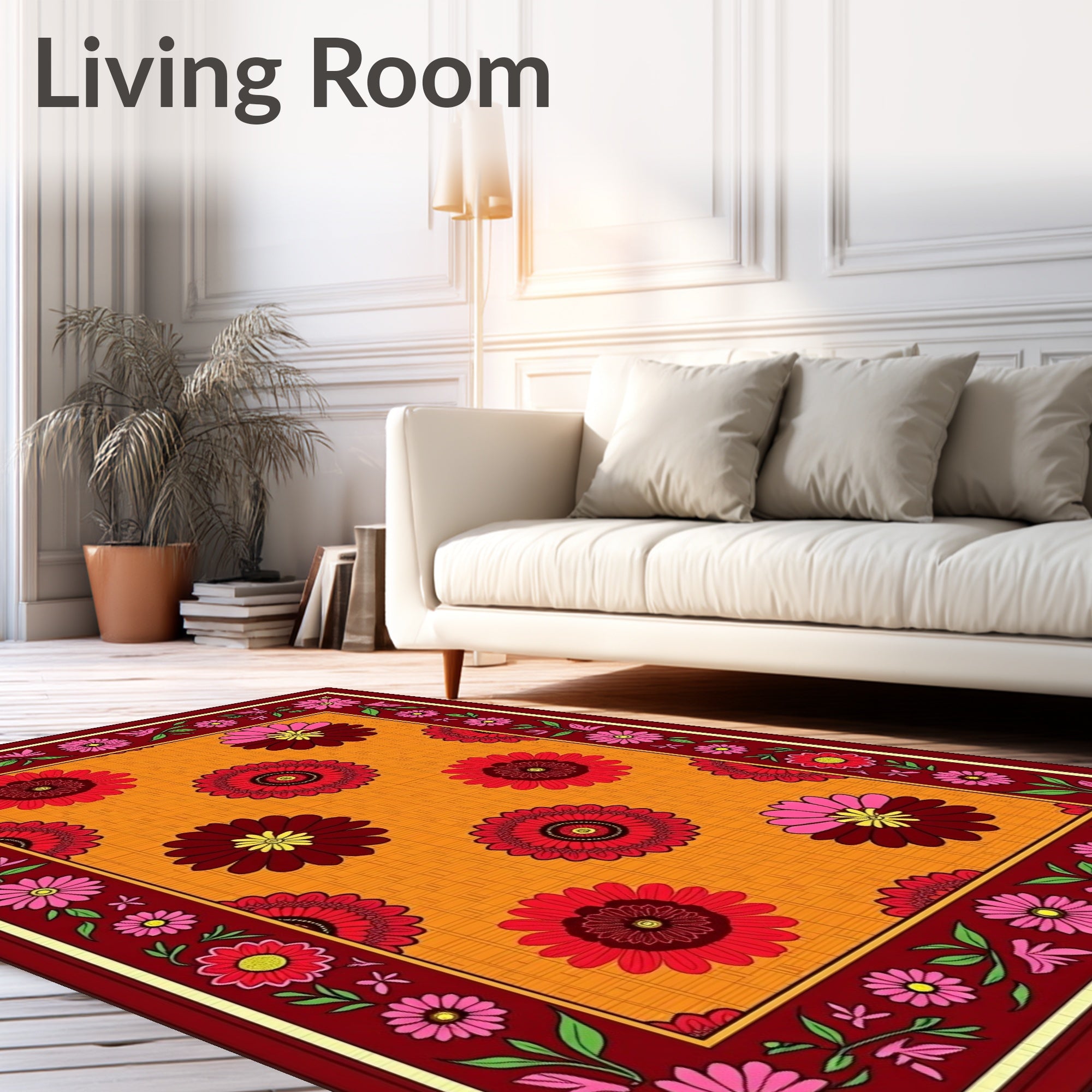 Scarlet Crimson Floral Sunburst Rug