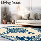 Ornate Blue Flourish Symmetrical Arrangement Rug