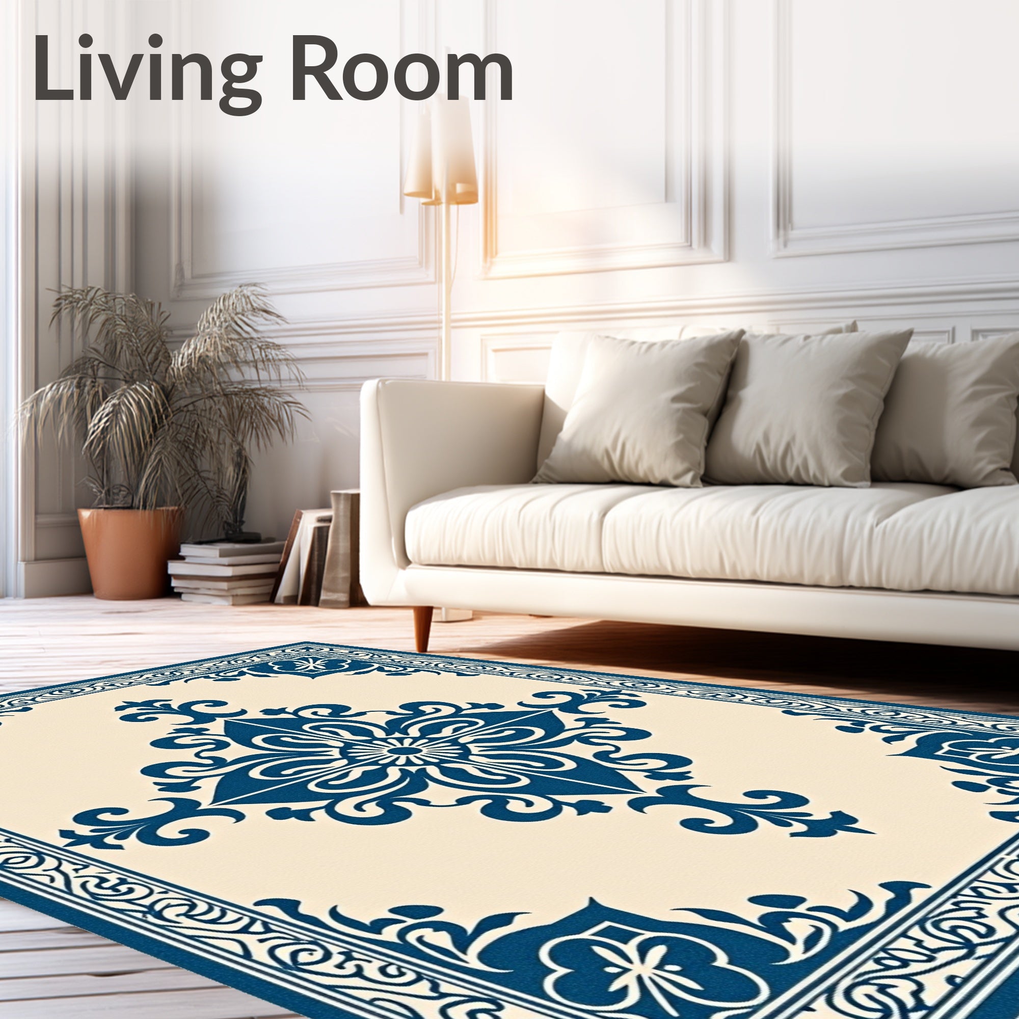 Ornate Blue Flourish Symmetrical Arrangement Rug