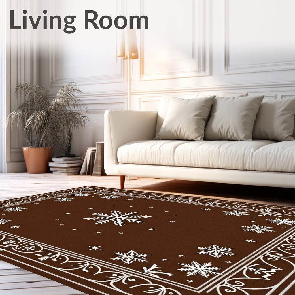 Brown and White Snowflake Emblem Rug