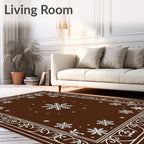 Brown and White Snowflake Emblem Rug