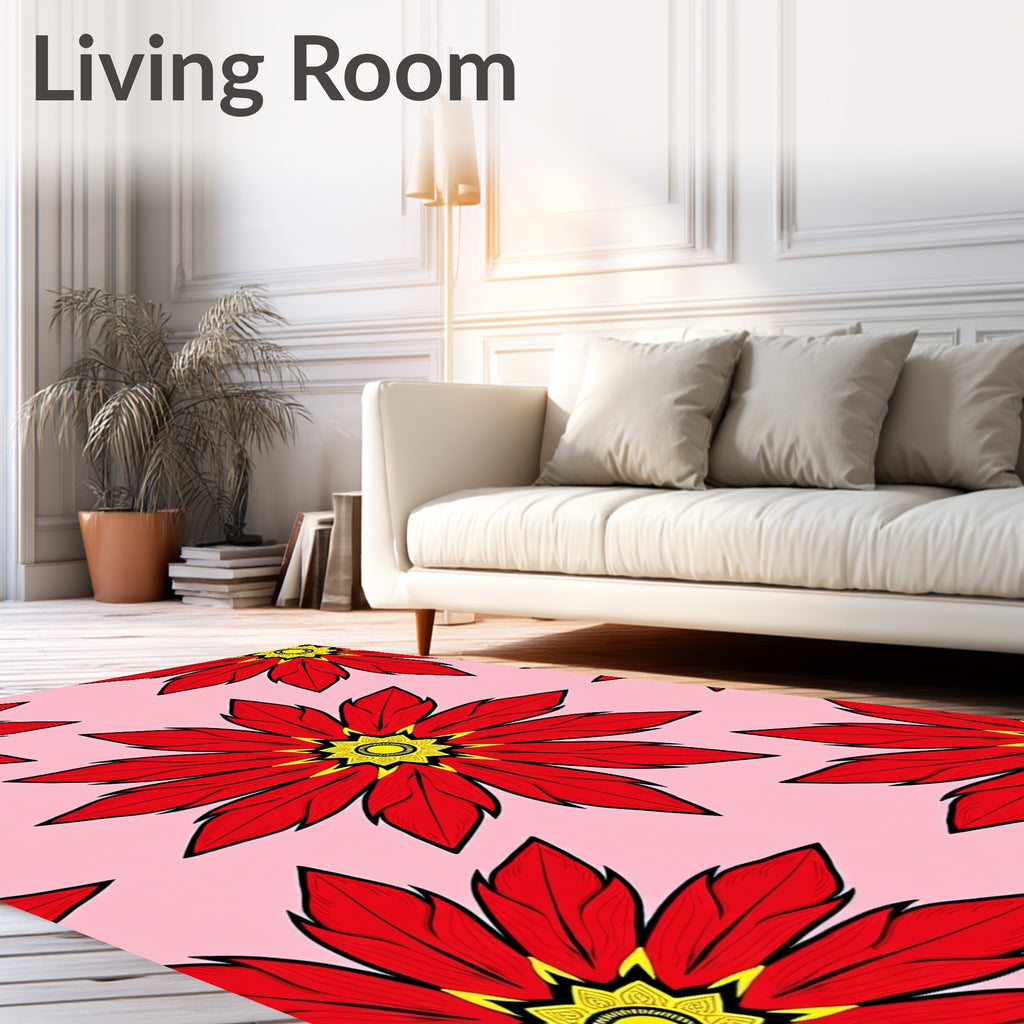 Bold Red Floral Petal Medallion Rug